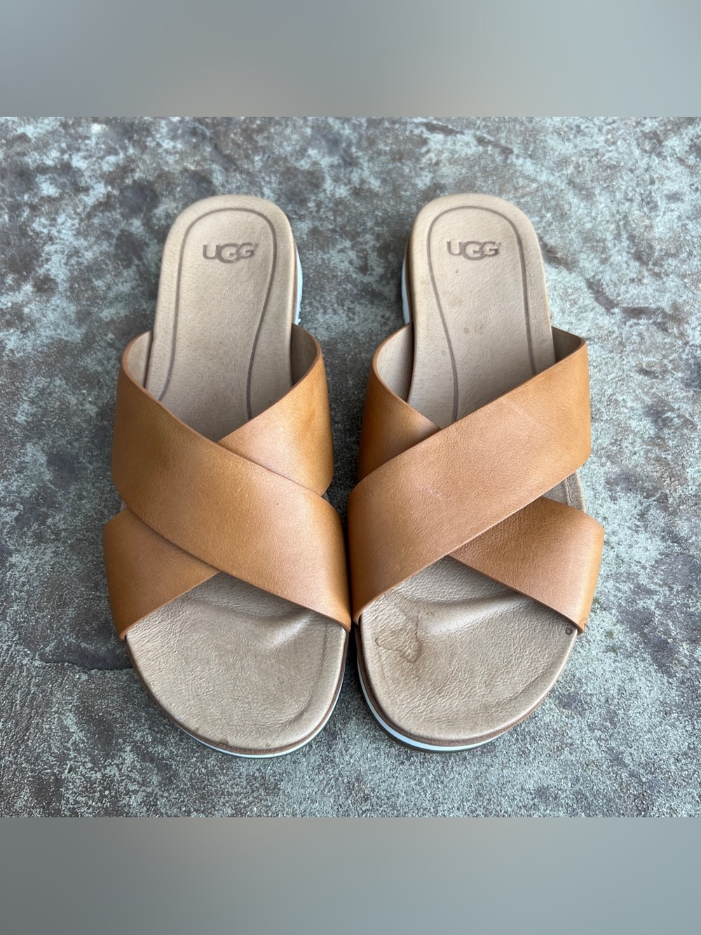 UGG Kari Women's Tan Crossband Slide Sandals - Comfortable Slip-Ons Sz 7.5 - Picture 6 of 13